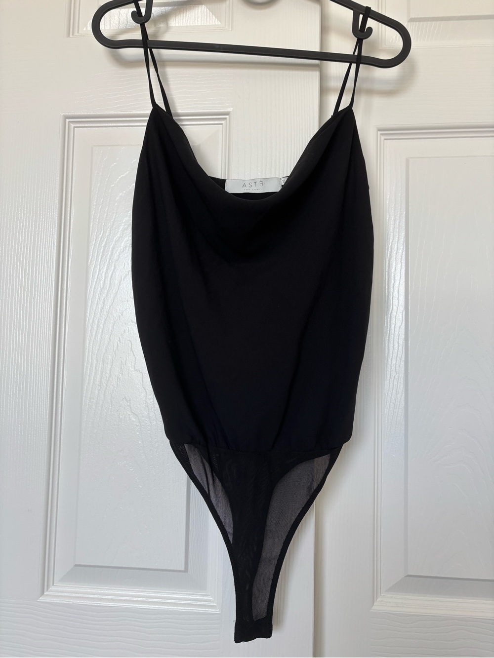 Astr Black Cowl Neck Mesh-Panel Bodysuit
